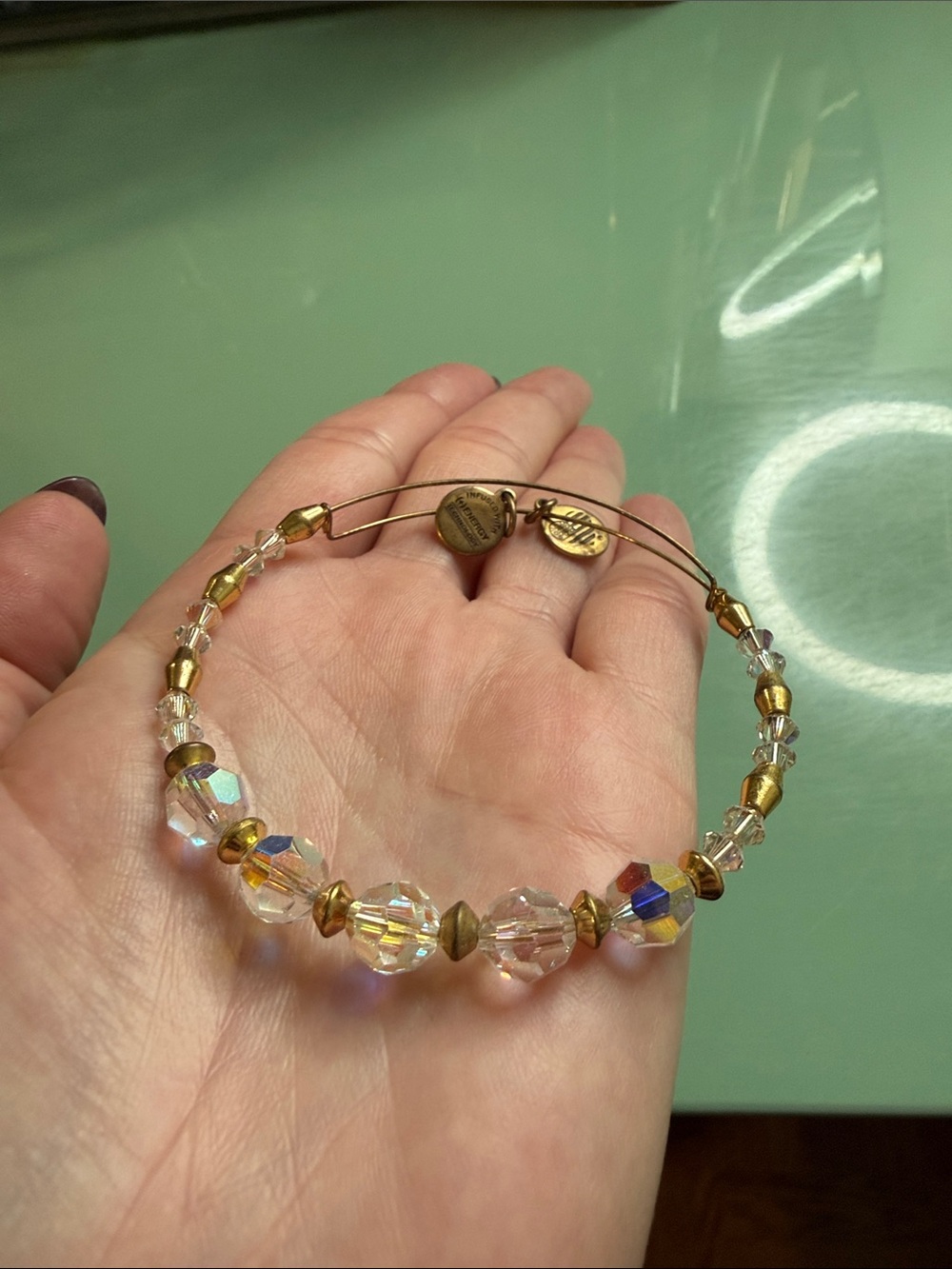 Alex and Ani Gold Aura Iridescent Crystal Beaded Bracelet